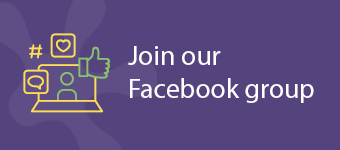 Purple image with latop, thumbs up and message icon with text that reads 