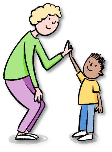 Cartoon of an adult high fiving a small child.