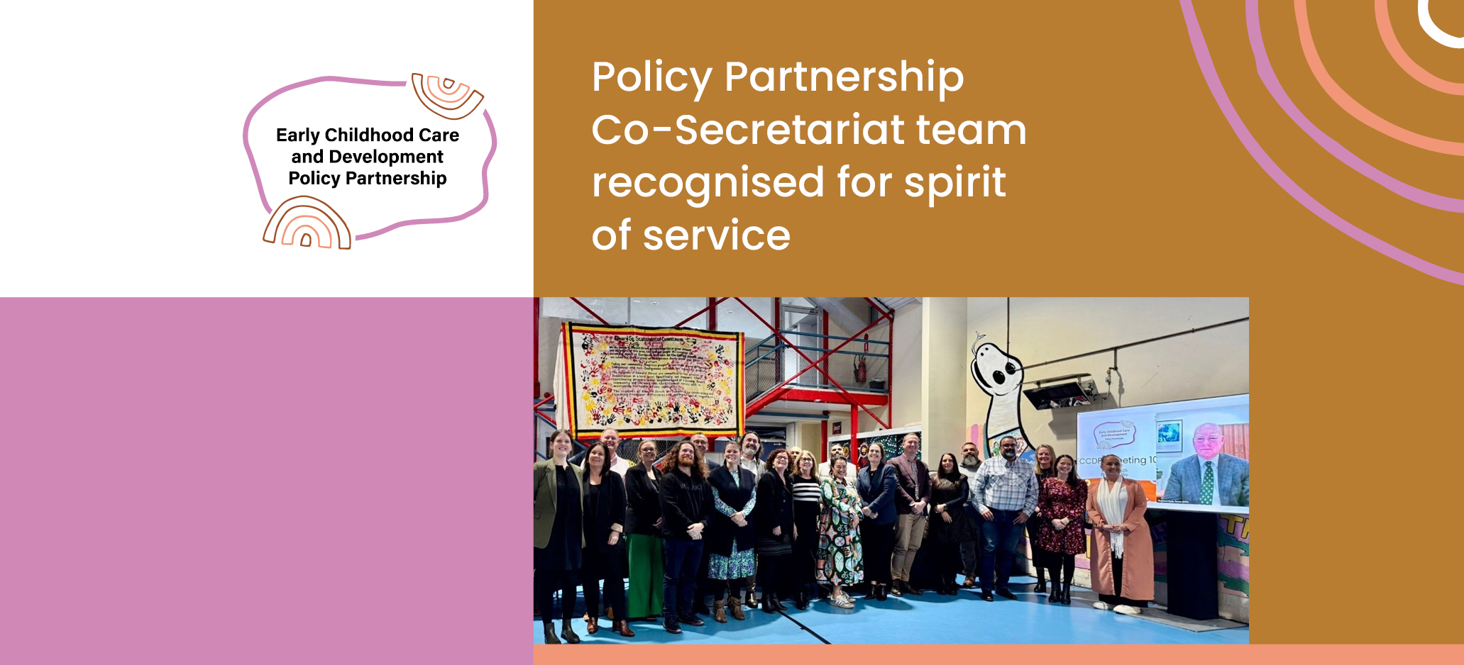 Policy Partnership Co-Secretariat team recognised for spirit of service - A group of people smiling at the camera.