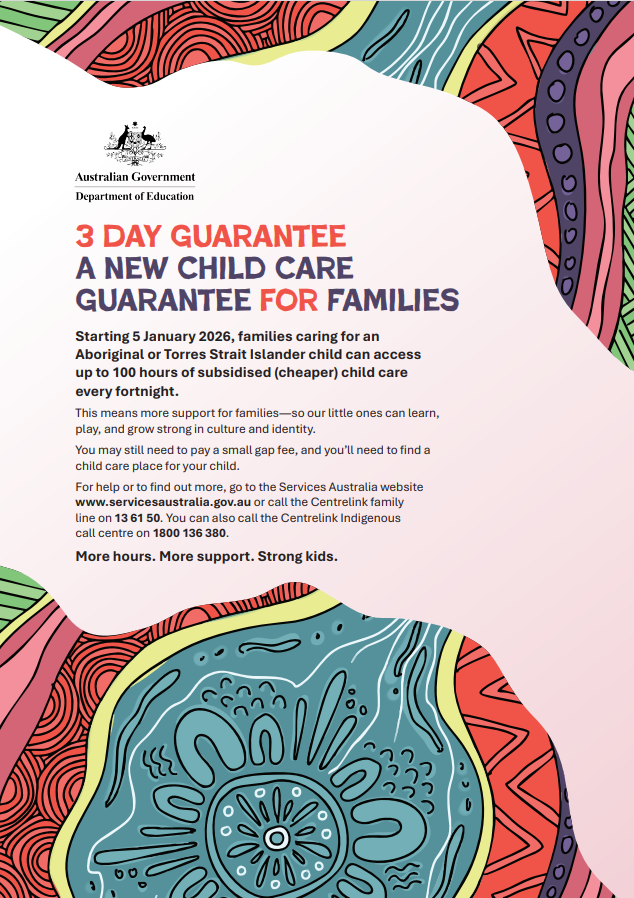 PDF file containing information on 3 Day Guarantee for families caring for an Aboriginal or Torres Strait Islander child