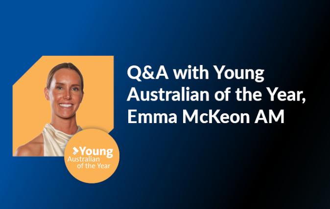 Image of Emma McKeon smiling wearing a white sleeveless shirt with her hair tied back. Q&A with Young Australian of the year, Emma McKeon AM.