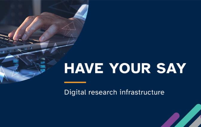 Decorative Image with the words 'Have your say - Digital Research Infrastrucure'