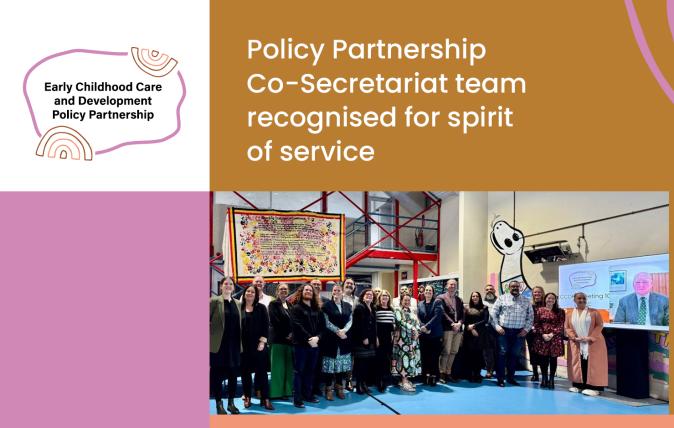 Policy Partnership Co-Secretariat team recognised for spirit of service - A group of people smiling at the camera.
