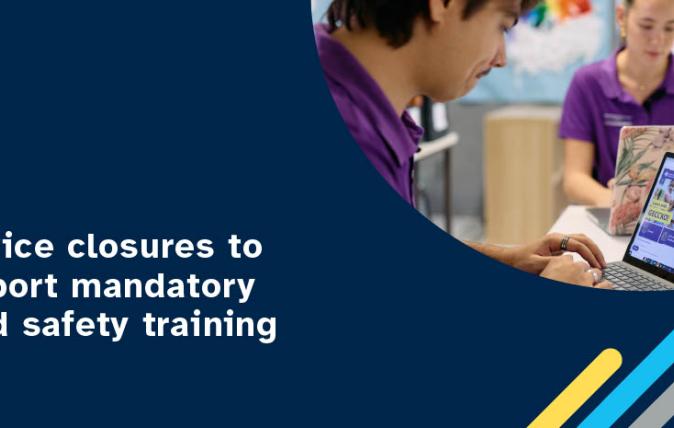banner image with text "Service closures to support mandatory child safety training"