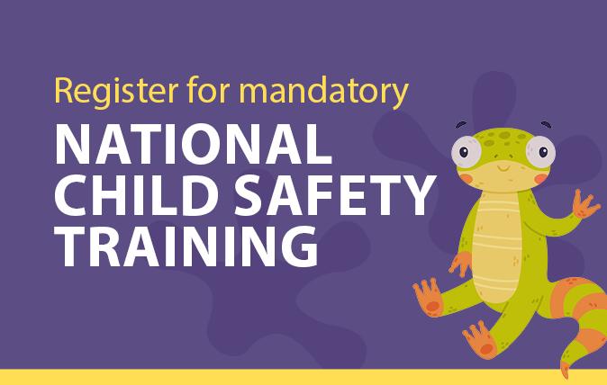 Register for mandatory National Child Safety tile with gecko image