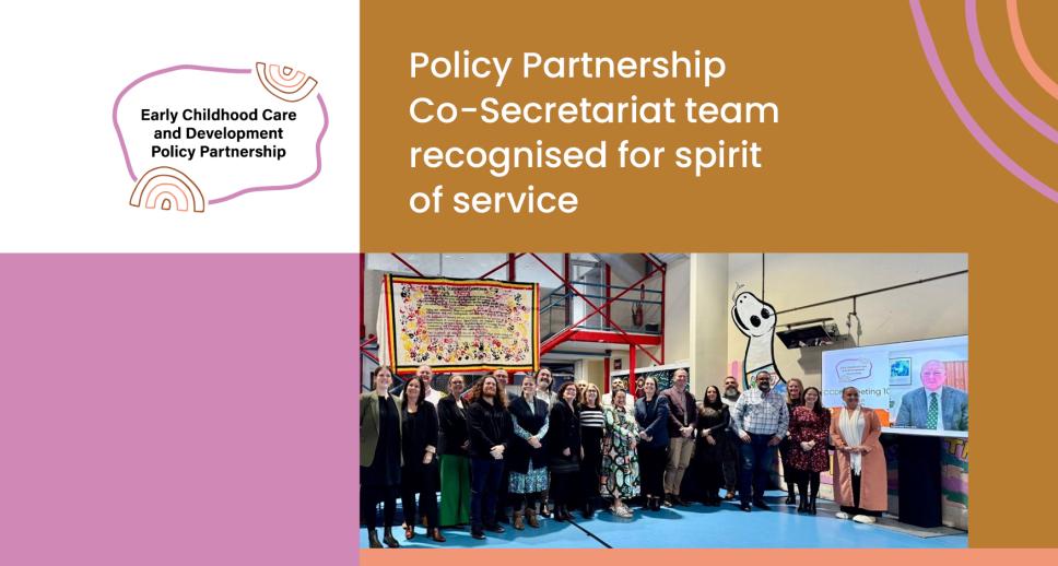 Policy Partnership Co-Secretariat team recognised for spirit of service - A group of people smiling at the camera.