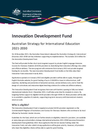 Innovation Development Fund  Fact Sheet  Australian Strategy for International Education 2021-2030.pdf