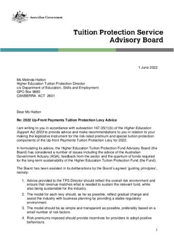Final Board Advice to TPS Director on 2022 Up-front Payments Levy (unsigned).pdf