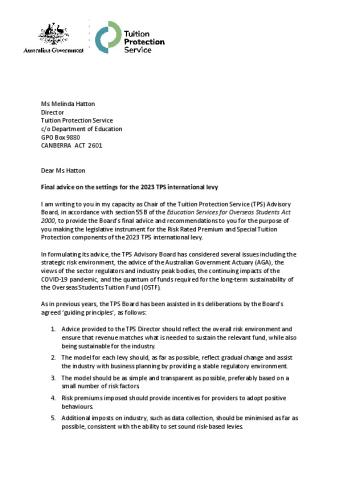 Letter of Final Board Advice to Director on 2023 International Levy - FINAL.pdf