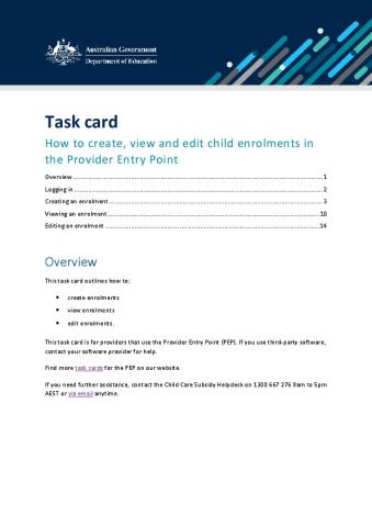 Task card - how to create, view and edit enrolments in the Provider Entry Point.pdf