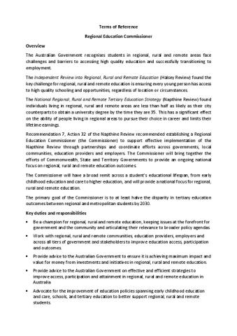 Terms of Reference - Regional Education Commissioner - updated March 2023.pdf