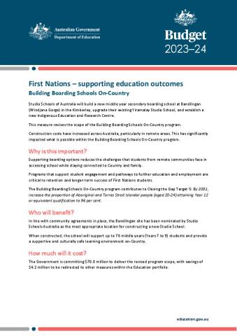 Budget 23-24 Factsheet - First Nations - Supporting education outcomes Boarding schools.pdf
