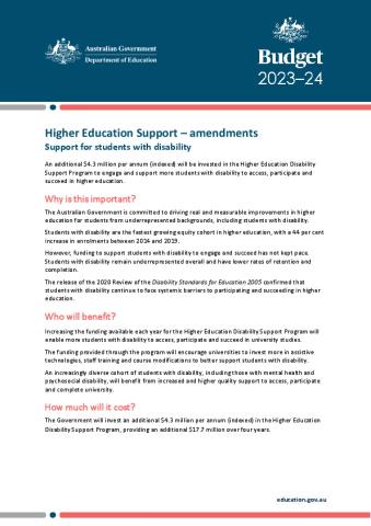 Budget 23-24 Factsheet - Higher Education Support Students with Disability.pdf