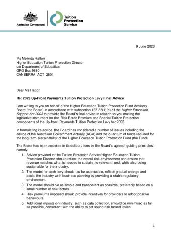 Final Board Advice to TPS Director on 2023 Up-front Payments Levy.pdf