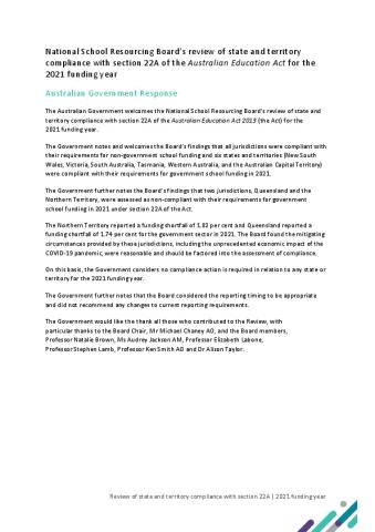 Australian Government Response - s 22A review for 2021 funding year.pdf