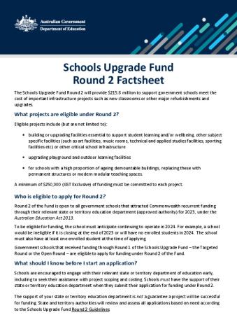 FINAL - Schools Upgrade Fund - Round 2 Factsheet.pdf