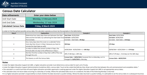 Screen shot of Census Date Calculator