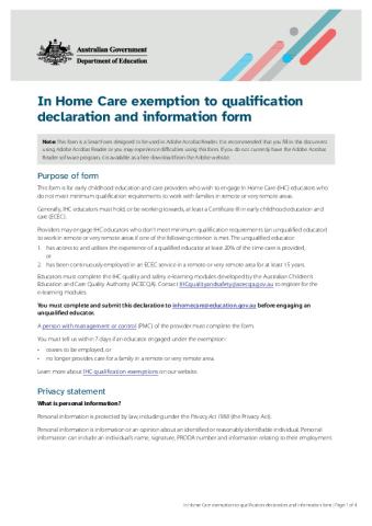 In Home Care Exemption to Qualification Application Form.pdf