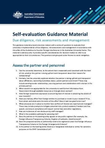 Self-evaluation - Due diligence, risk assessments and management.pdf
