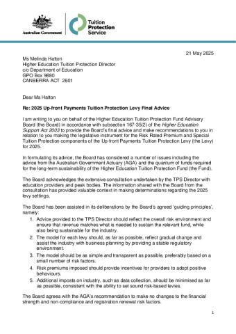 Final Board Advice to TPS Director on 2025 Up-front Payments Levy Settings.pdf