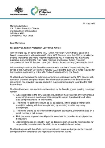 Final Board Advice to TPS Director on 2025 VSL Levy Settings.pdf