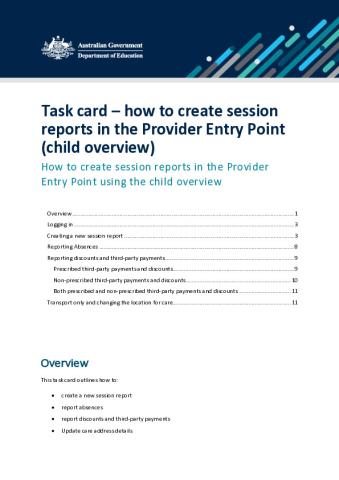Task card - How to create session reports in the Provider Entry Point (child overview).pdf