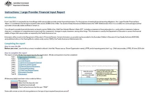 Instructions - Large provider financial input report cover page