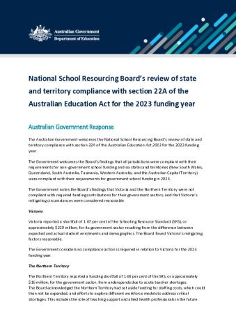 Australian Government Response - NSRB s22A report for 2023 funding year.pdf