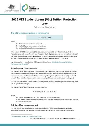 2025 VET Student Loans (VSL) Tuition Protection Levy - Calculation Guidelines.pdf