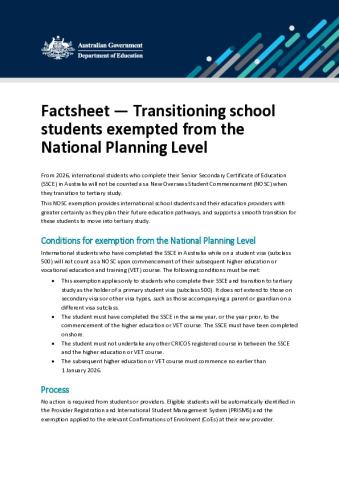 Factsheet - Transitioning school students exemption.pdf