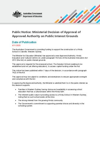 Public Interest Approval Notice - Hindu Education and Cultural Centre Ltd.pdf