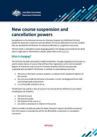 2025 - Fact sheet - New course cancellation powers .pdf