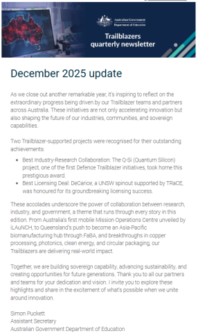 Trailblazer newsletter cover Dec 2025