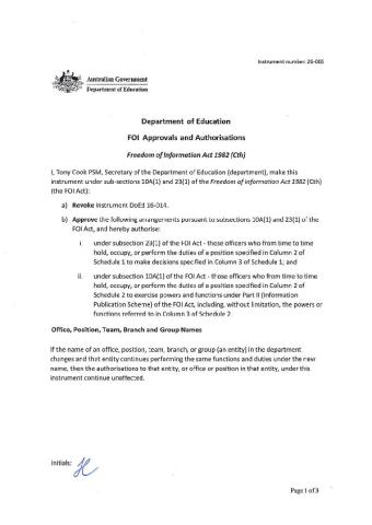 Secretary FOI Authorisation Instrument - 19 March 2026.pdf