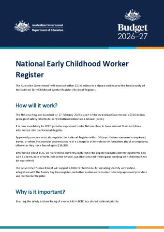 2026-27 Budget factsheet - National Early Childhood Worker Register.pdf