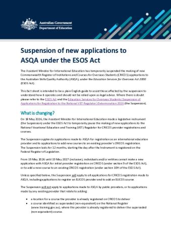 Factsheet - Suspension of new applications to ASQA under the ESOS Act.pdf