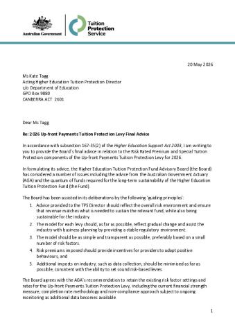 Final Board Advice to TPS Director on 2026 Up-front Payments Levy Settings.pdf