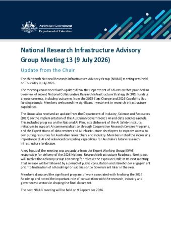 National Research Infrastructure Advisory Group - Chair Update - 9 July 2026.pdf