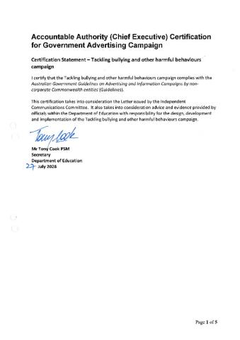 Chief Executive Certification for Government Advertising Campaign - Certification Statement - Tackling Bullying Campaign.pdf