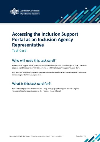 Accessing the Inclusion Support Portal as an Inclusion Agency Representative_Task card_ACC.pdf