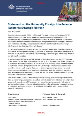 Statement on the University Foreign Interference Taskforce Strategic Refresh.pdf