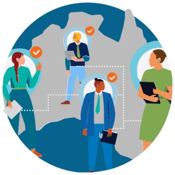 Map of Australia with images of people with a tick in a checkbox