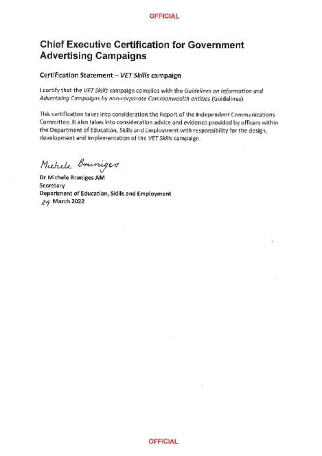 Signed Chief Executive certification statement - VET Skills campaign - Mar 2022.pdf