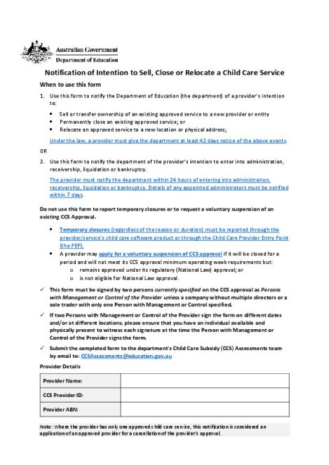 Notification to sell, close or relocate a child care service.pdf