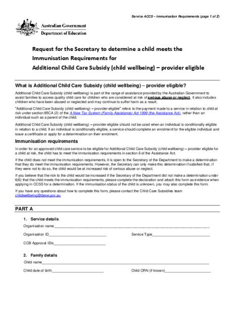 Request for the secretary to determine a child meets ACCS immunisation requirements.pdf
