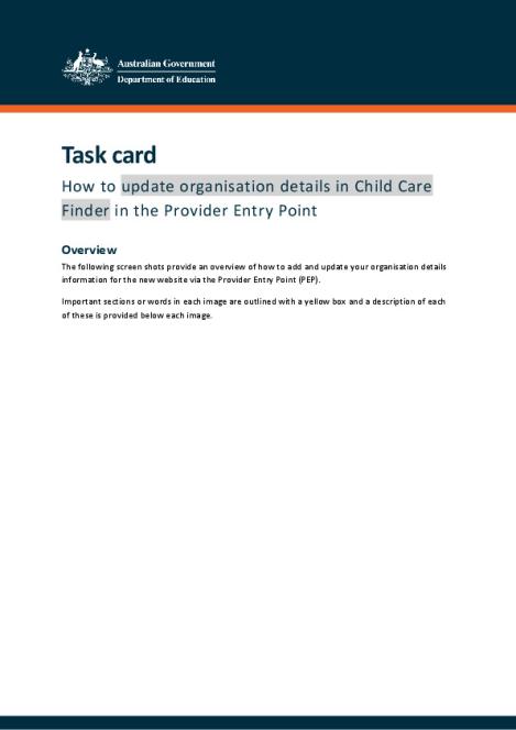 Task card - How to update organisation details in Child Care Finder in the Provider Entry Point.pdf
