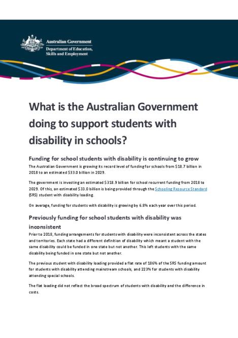 What is the Australian Government doing to support students with disability in schools.pdf
