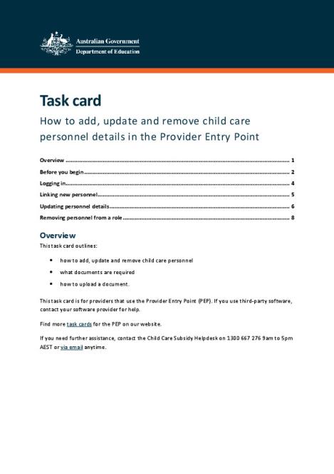 Task card – how to add, update and remove personnel details in the Provider Entry Point.pdf
