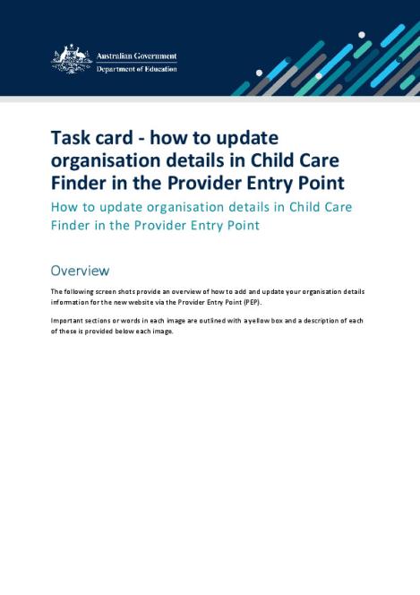 Task card - How to update organisation details in Child Care Finder in the Provider Entry Point.pdf