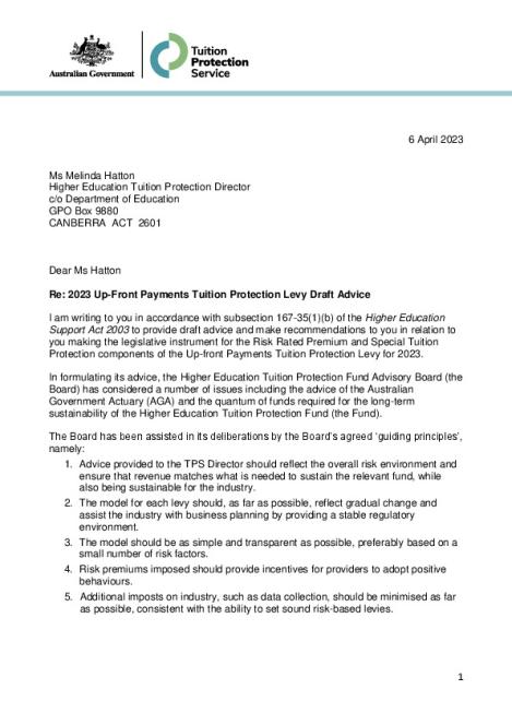 Draft Board Advice to TPS Director on 2023 Up-front Payments Levy.pdf